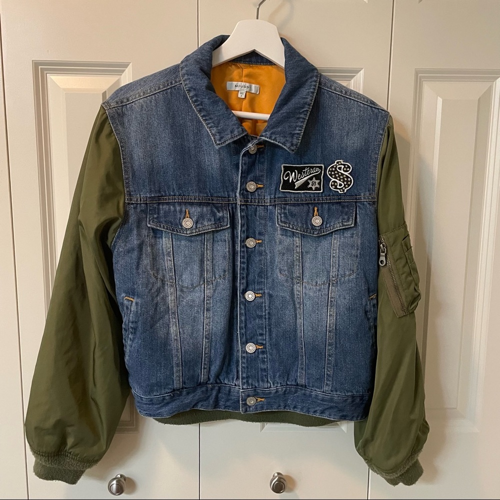 MOUSSY Contrast Denim Bomber Jacket
